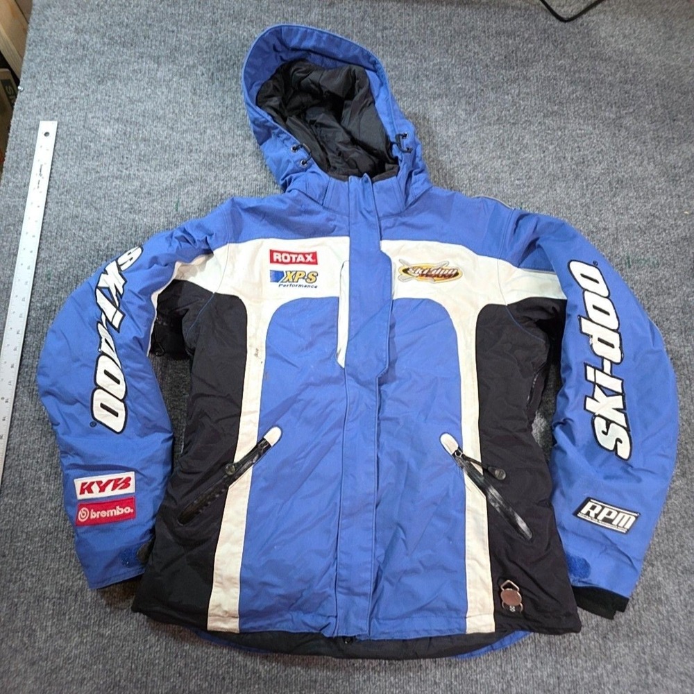 BRP Ski-Doo Team Jacket Mens Medium Blue Hooded Insulated Snowmobile Parka Logo